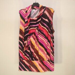 Dynamite Orange Pink Abstract Cowl Neck Sleeveless Blouse Size 3X